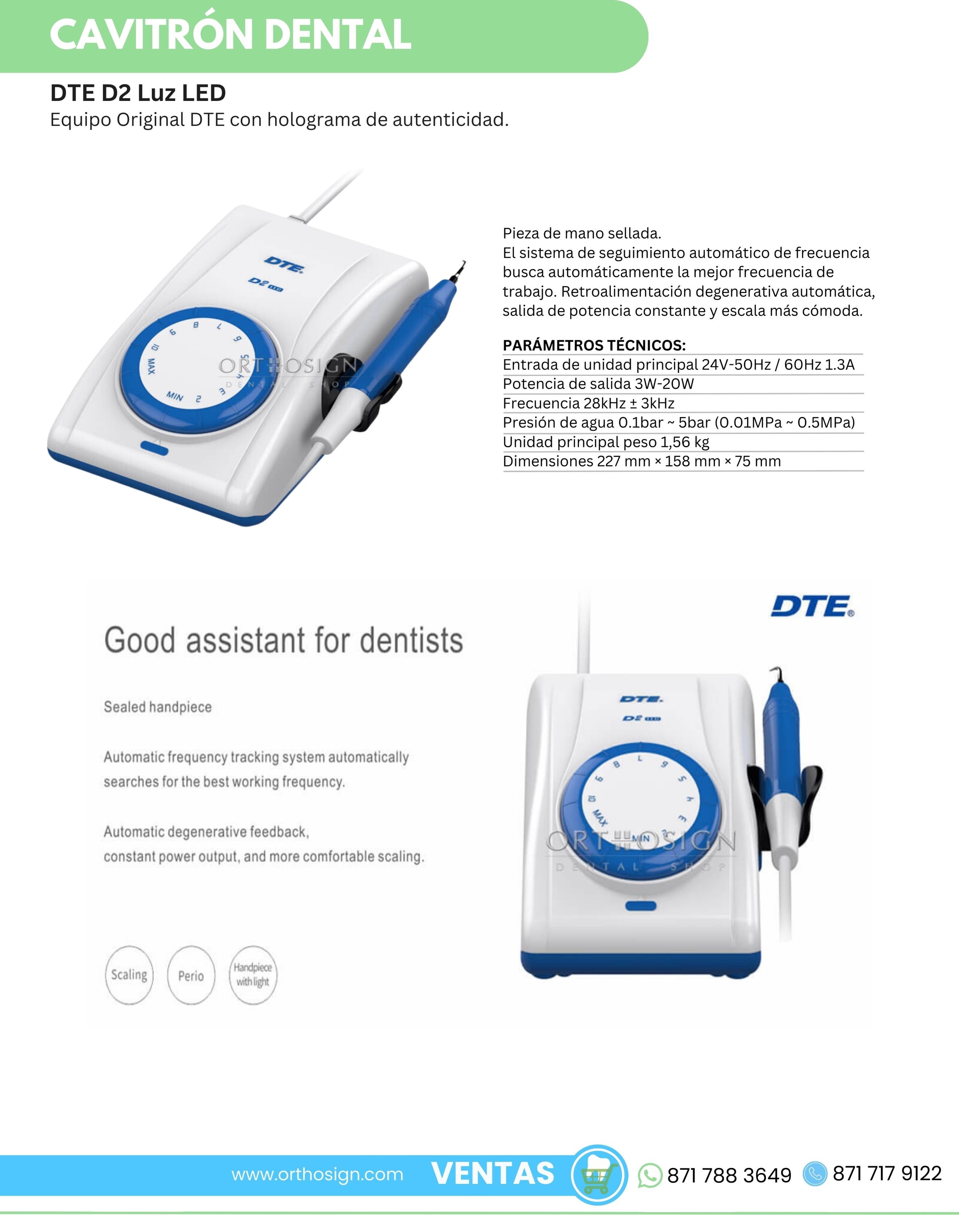 Cavitrón Escareador Dental DTE D2 Luz LED Orthosign
